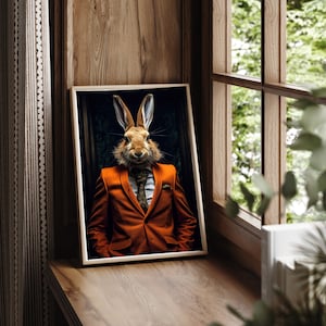 Hase Wand Kunst Druck / Gerahmter Druck / Vintage Portrait von Hase im Anzug eines viktorianischen Gentleman / Gentleman Hase / Gentleman Tier / Retro Hase