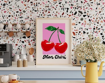 Mon Cheri | Gerahmte Drucke | Kirschbaum | Küchen Poster | Kirschfrucht | Bar Dekor | Wandkunst | Wohnkultur | Retro | Mon Cheri Poster |  Plakat