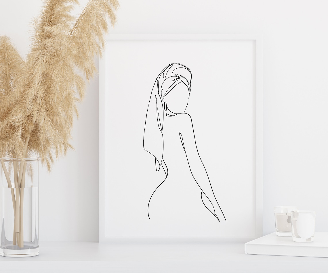 Woman With Towel Line Art Print Framed Print Lined Print Etsy