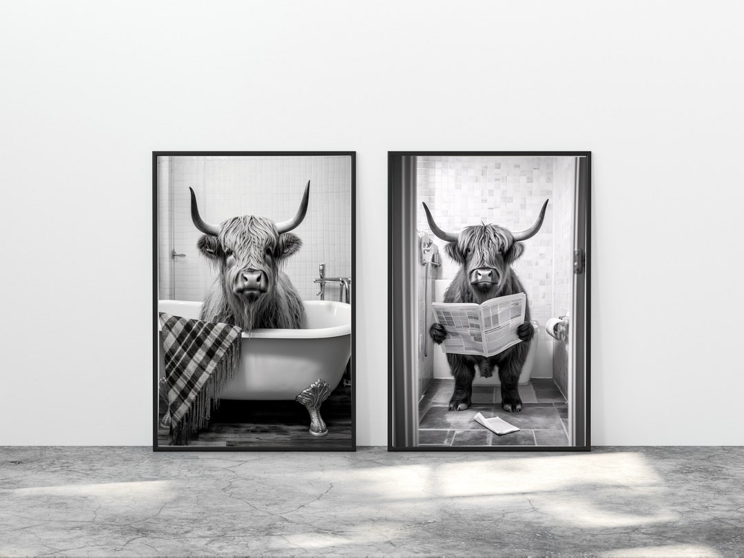 Highland Cow Toilet and Bath Prints | Framed Prints | Pair of Prints ...
