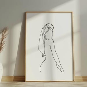 Woman With Towel Line Art Print| Framed Print | Lined Print |Wall Art| Home Decor| Bedroom Print| Home Print| Dressing Room Print|