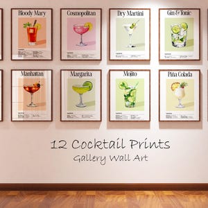 Cocktail Prints | Digital Download | 12 Trendy Cocktail Kitchen Posters | Kitchen Decor | Cocktail Art | Classic Cocktails | Bar | Recipes