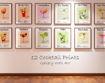 Cocktail Prints | Digital Download | 12 Trendy Cocktail Kitchen Posters | Kitchen Decor | Cocktail Art | Classic Cocktails | Bar | Recipes