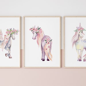 Unicorn Prints | Set of 3 Prints |Framed Prints | Kids Prints | Home Decor | Wall Art | Nursery Prints | Girls Room| Set of 3 Unicorns