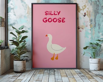 Silly Goose-print | Diverse kleuren | Ingelijste afdrukken | Muurkunst | Woondecoraties | Gans | Keukenkunst | Grote afdrukken | Trendy muurkunst | Poster: