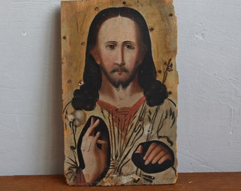 Antique Orthodox icon of Jesus Christ. Rare, old wooden oil icon/ Ukrainian artist