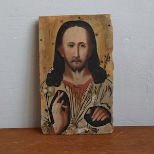Antique Orthodox icon of Jesus Christ. Rare, old wooden oil icon/ Ukrainian artist