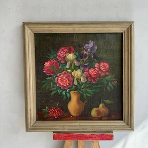 Pintura al óleo en marco para sala de estar de cocina, artista ucraniano, arte natural vintage para el interior del hogar.
