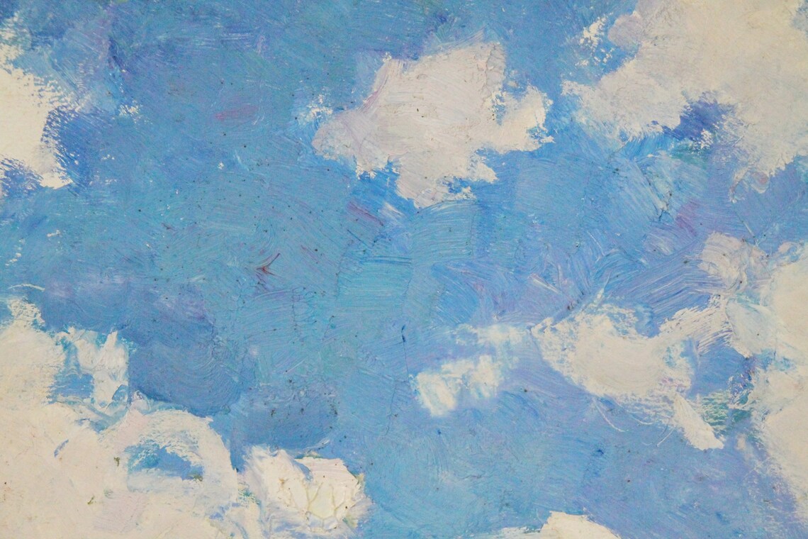 Vintage oil painting blue sky landscape modern painting Etsy