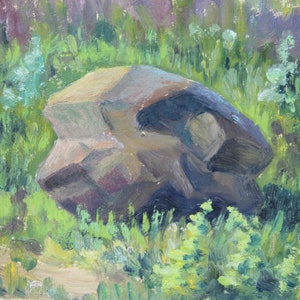 Pintura al óleo original vintage "Piedra" pintura moderna decoración del hogar.