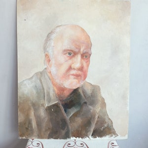 Retrato de hombre en cartón, pintura al óleo vintage, colección de pinturas modernas, tamaño mediano, hecho a mano