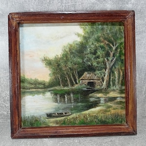 Cuadro al óleo vintage enmarcado pintor ucraniano verano paisaje pintura al óleo arte naturaleza arte para interior