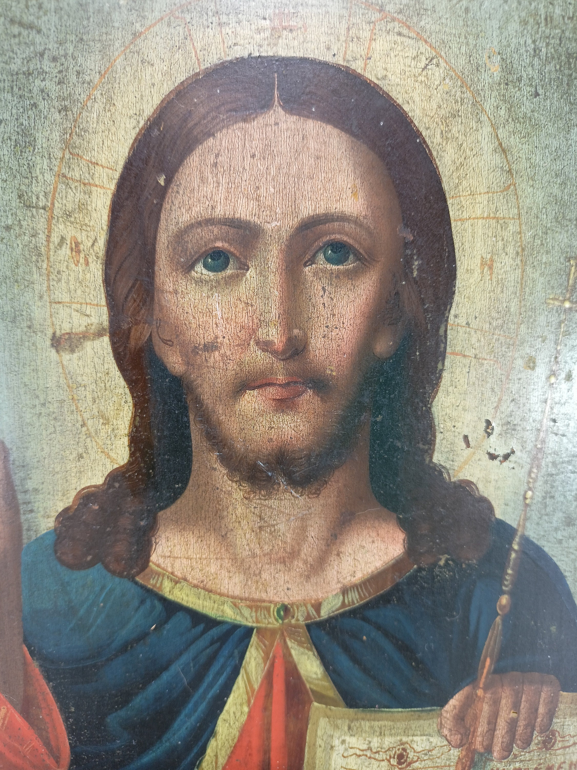 Ancient Orthodox Wooden Icon Painted With Oil Paints Jesus the Savior