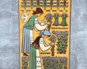 Vintage wooden picture panel. Postmodernism, made USSR.