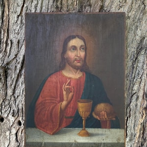 Antique large Orthodox icon Jesus Savior, Jesus Christ. Rare wooden Slavic oil icon Ukrainian artist