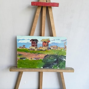 Pintura al óleo original, paisaje. Boceto de imagen, óleo artístico, pintura acogedora, trazos, tamaño mediano