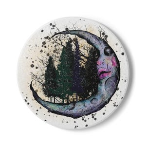Celestial Moon Ceramic Coaster, Boho Home Decor, Gift for Nature Lovers, Artistic Drinkware Accessory, Unique Housewarming Present