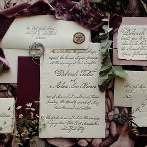 Venetian Letterpress Wedding Invitation Sample - Cream Handmade Paper, Deckled Edge - Oblation