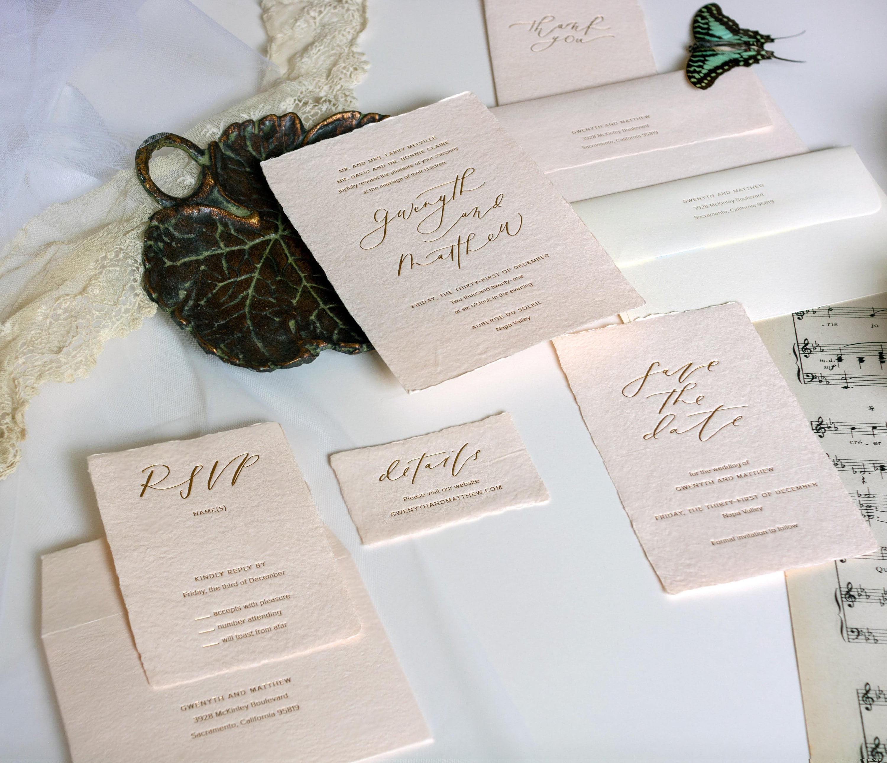 Gwenyth Letterpress Wedding Invitation Sample
