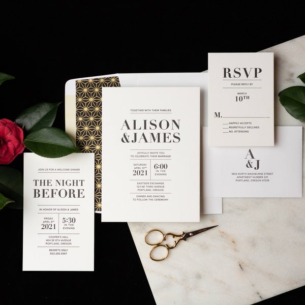 oblation letterpress white 4-ply museum board wedding invitation | alison suite sample