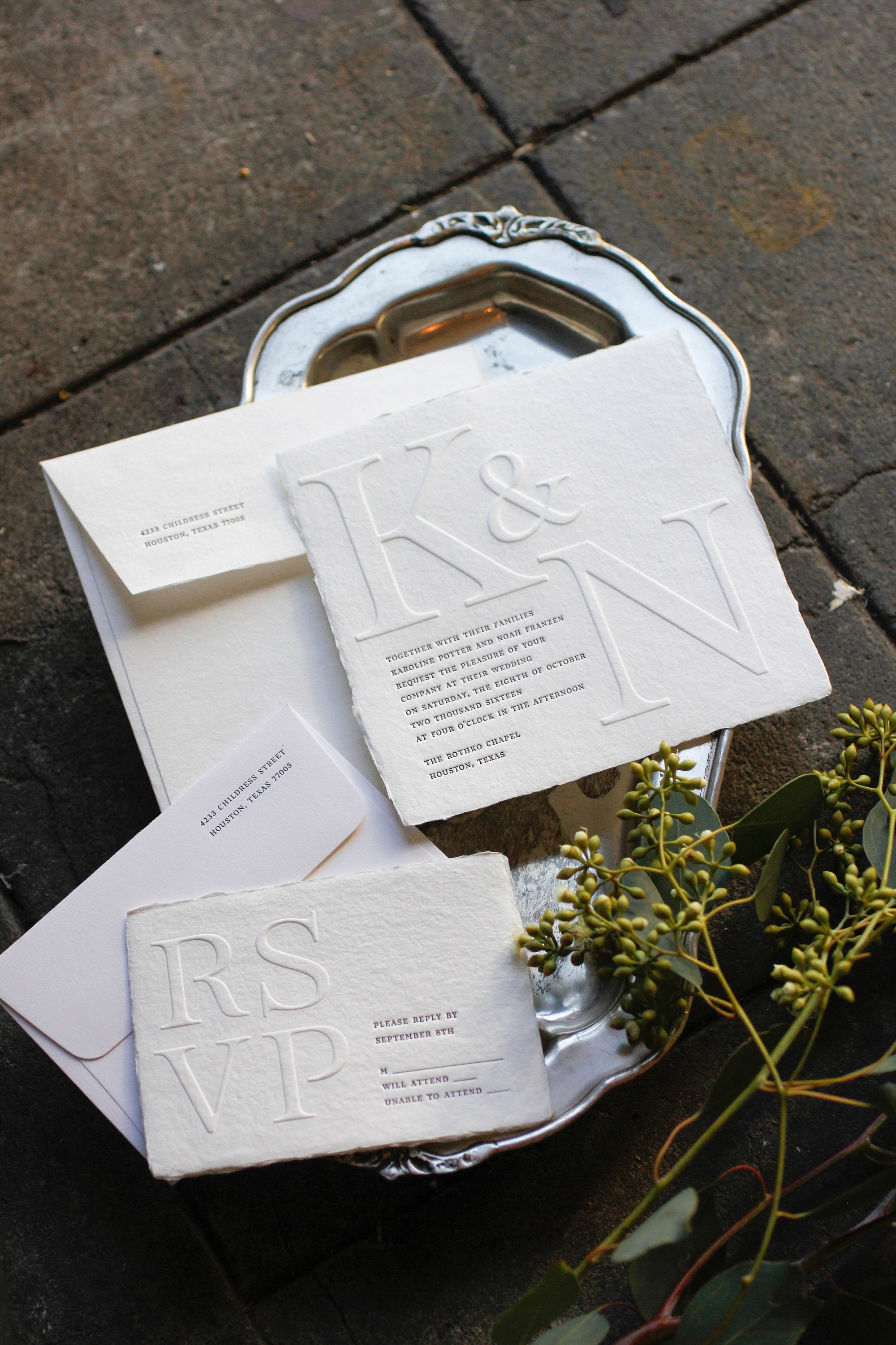 Roma Letterpress Wedding Invitation Sample