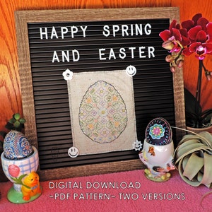 Spring Decadence Egg - TWO Colour Schemes ~PDF Blackwork Cross-stitch Pattern~ Easter Embroidery, Pastels, Bright colours, cute, floral