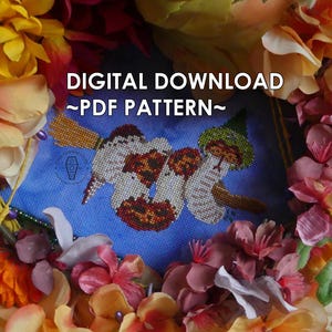 Sssnake Witch ~PDF Cross-stitch Pattern~ Snake, Danger Noodle, Nope Rope, Spoopy, Pumpkin, Skull, Broom, Piebald Ball Python, Jack-o-Lantern