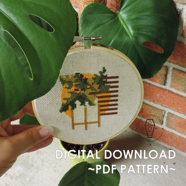 Monstrously Delicious - Mid-Century Modern Monstera ~PDF Cross-stitch Pattern~ House Plant, Fifties and Sixties, Groovy, Classic, Simple