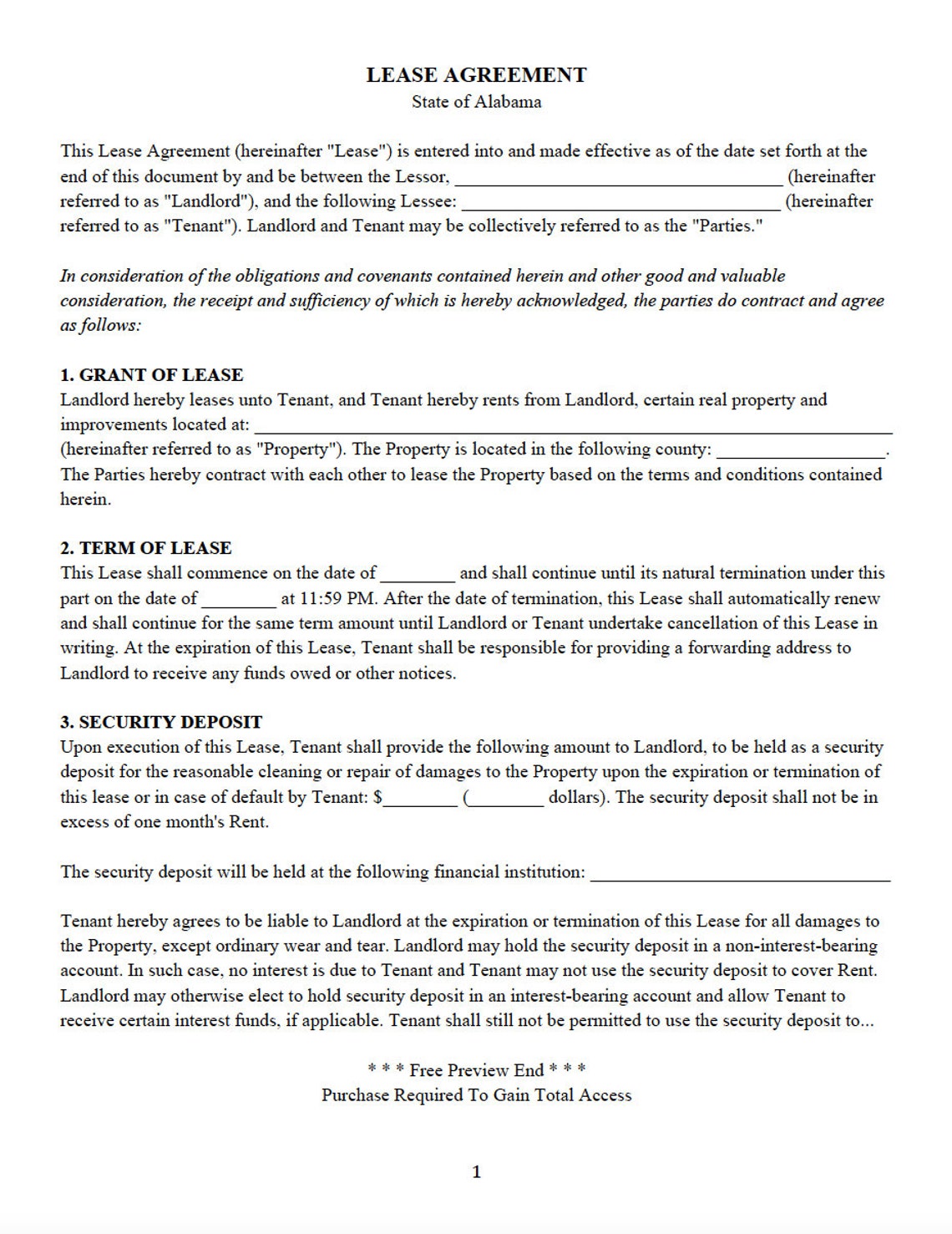 Alabama Residential Lease Agreement Etsy