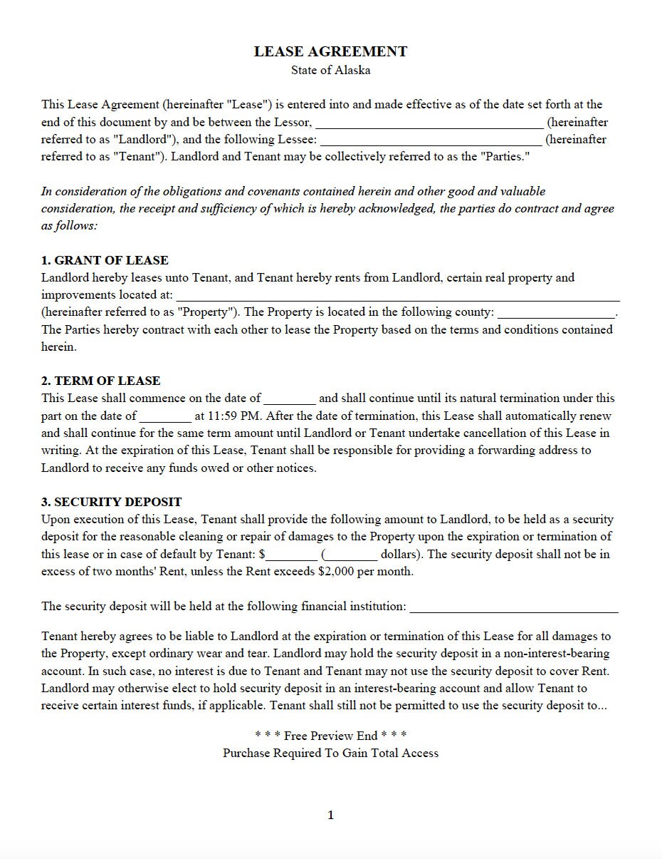 Alaska Residential Lease Agreement - Etsy