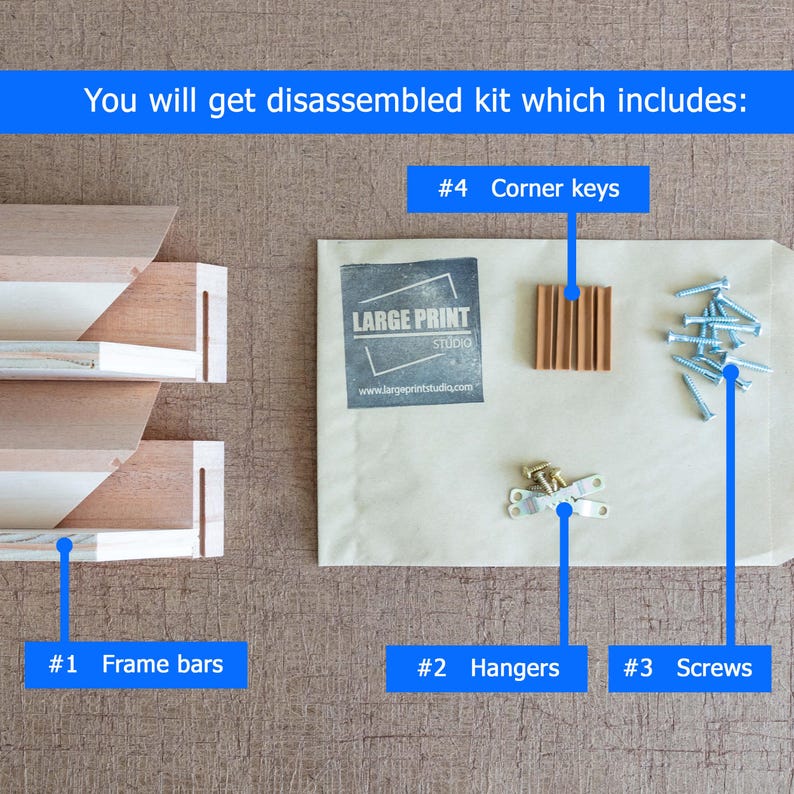 The floating frame includes four frame bars, hangers, screws, and dovetail keys.
