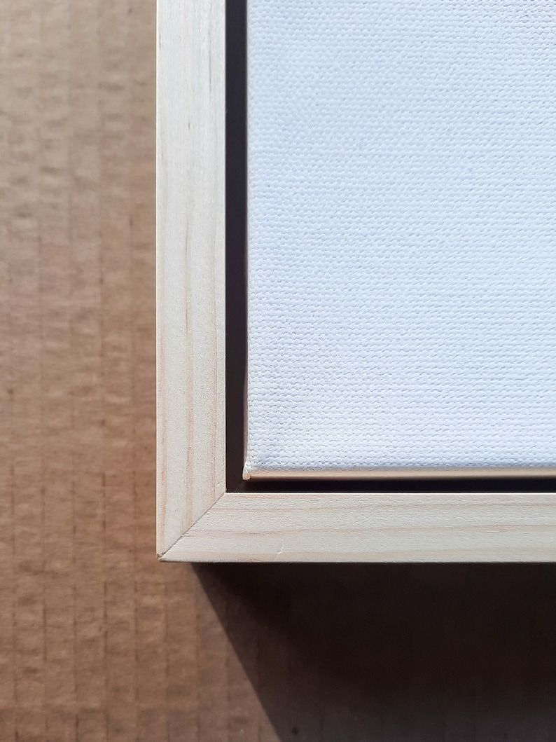 Corner of canvas floating frame.