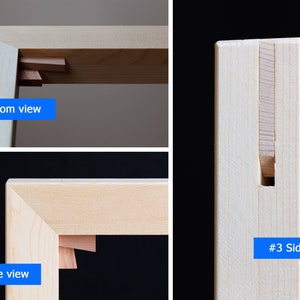 View of the corner of a large canvas stretcher with a corner key installed