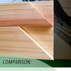 Puede incluir: Comparaci&oacute;n de dos barras de madera. La barra superior es una barra mediana de 1 pulgada por 1/2 pulgada. La barra inferior es una barra de servicio pesado de 1 1/2 pulgada por 2 1/4 pulgada.