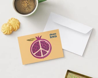 Paquete de tarjetas de felicitación de Rosh Hashaná con el símbolo de la paz y la granada (juego de 5)