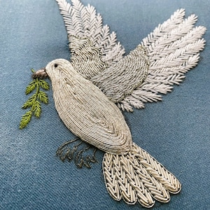 Silver Embroidery Kit - Bird of Peace Kit for you to make in Silver/Goldwork Embroidery