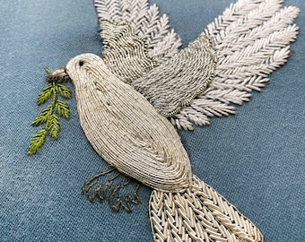 Silver Embroidery Kit - Bird of Peace Kit for you to make in Silver/Goldwork Embroidery