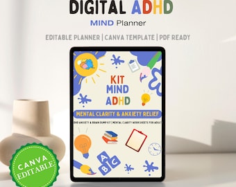 ADHD Anxiety Relief Kit, Brain Dump Mental Health Workbook (Canva Editable, Digital Download)