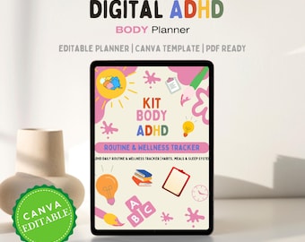 ADHD Planner, Neurodivergent Routine & Wellness Tracker (Printable PDF, Canva Editable)