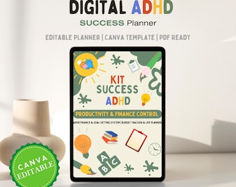 ADHD Finance Planner, Budget Tracker, Neurodivergent Money Management (Canva Editable, PDF Download)