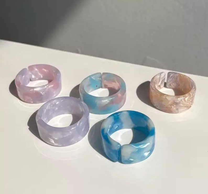 Retro Colorful Resin Rings 5 Piece Collection