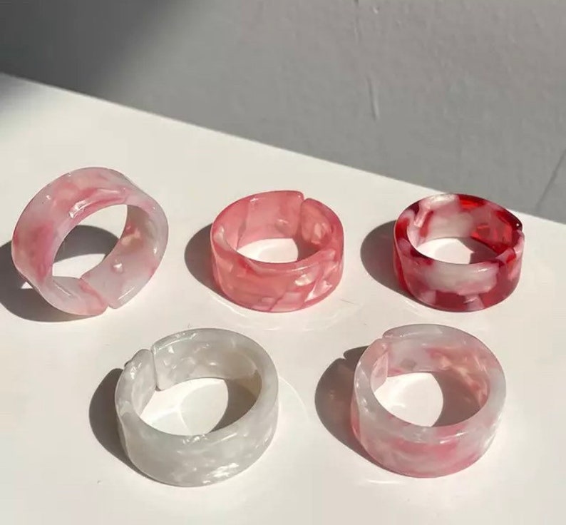 Retro Colorful Resin Rings 5 Piece Collection