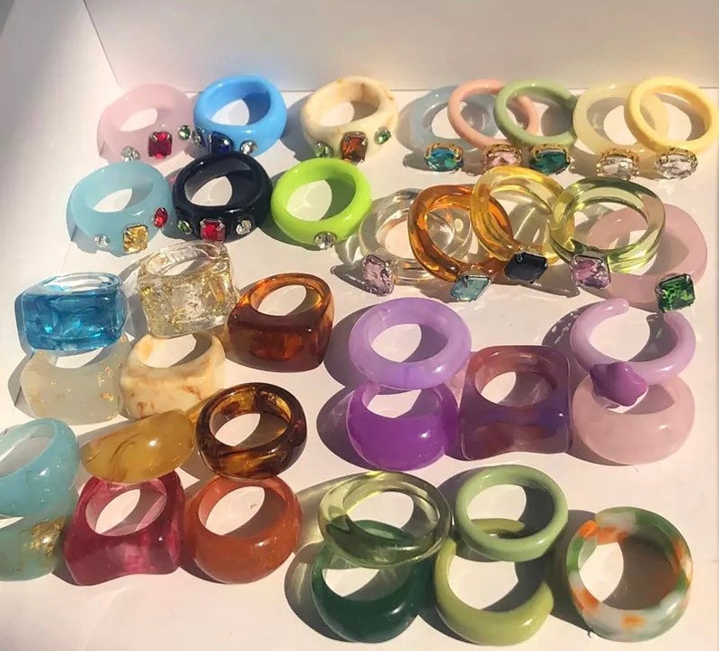 Retro Colorful Resin Rings 5 Piece Collection