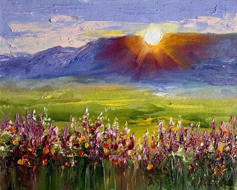 Breckenridge Landscape Painting Colorado Wildflowers Art Sunset Mountain Painting 8 by 10 inches by Liubov Ivasiuk