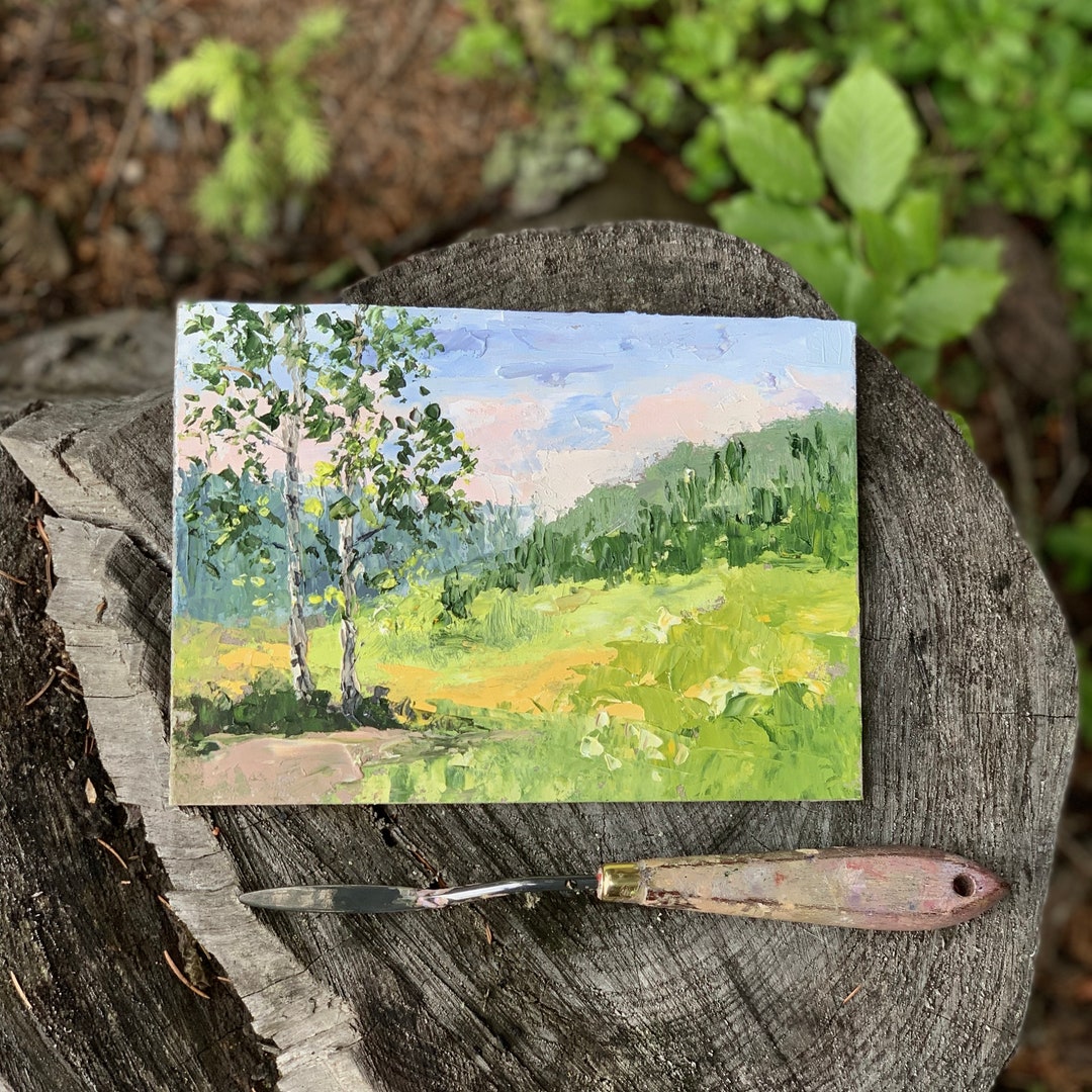 Aspen Trees Painting Original Oil Art Small Landscape Painting 7 by 5 ...