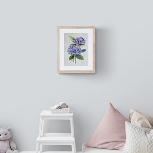 Hydrangea Watercolor Painting Blue Hydrangeas Art Floral Botanical Art Flowers Original Wall Art 14 by 10 inches image 7