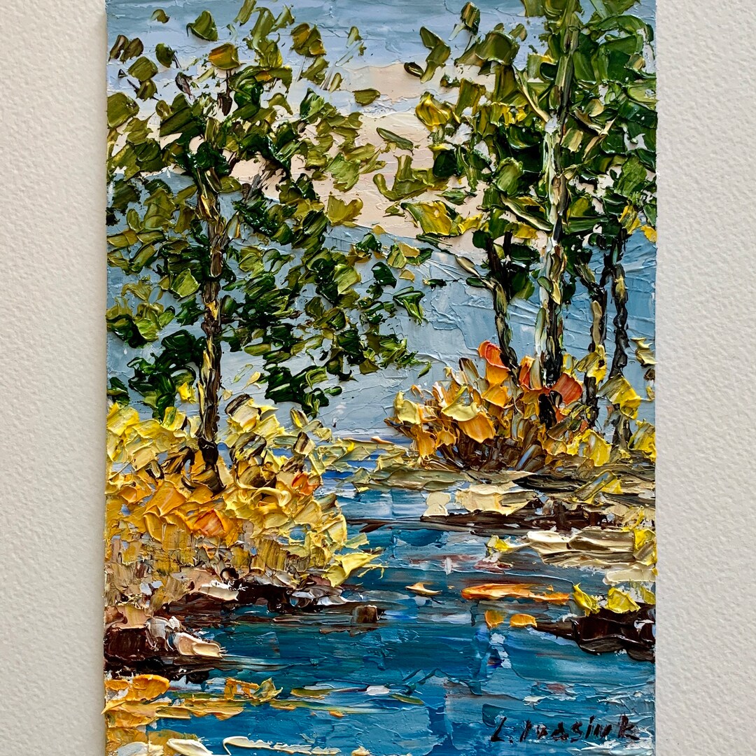 Aspen Tree Painting Lake Landscape Art Fall Foliage Wall Art Original ...