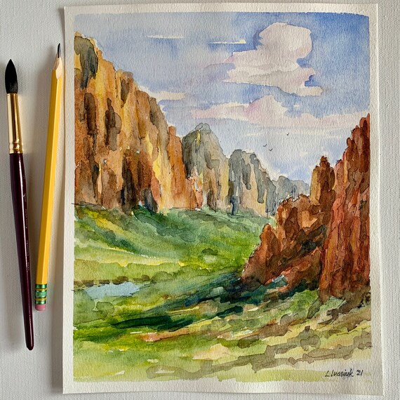 Zion Canyon Painting National Park Watercolor Art Original Wall