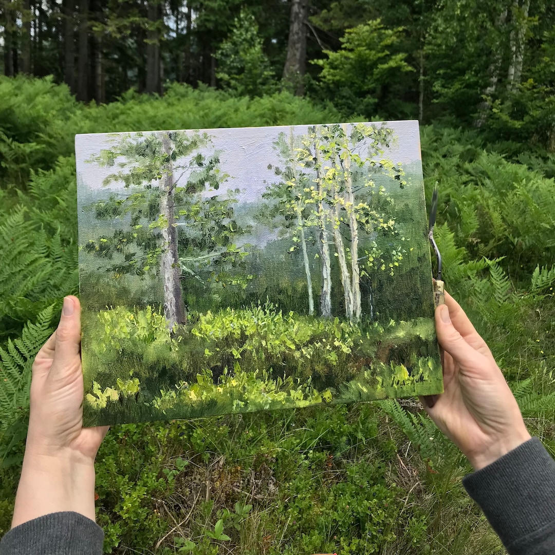 Original Oil Painting Forest Landscape Art Aspen Trees Painting 9.4 X ...
