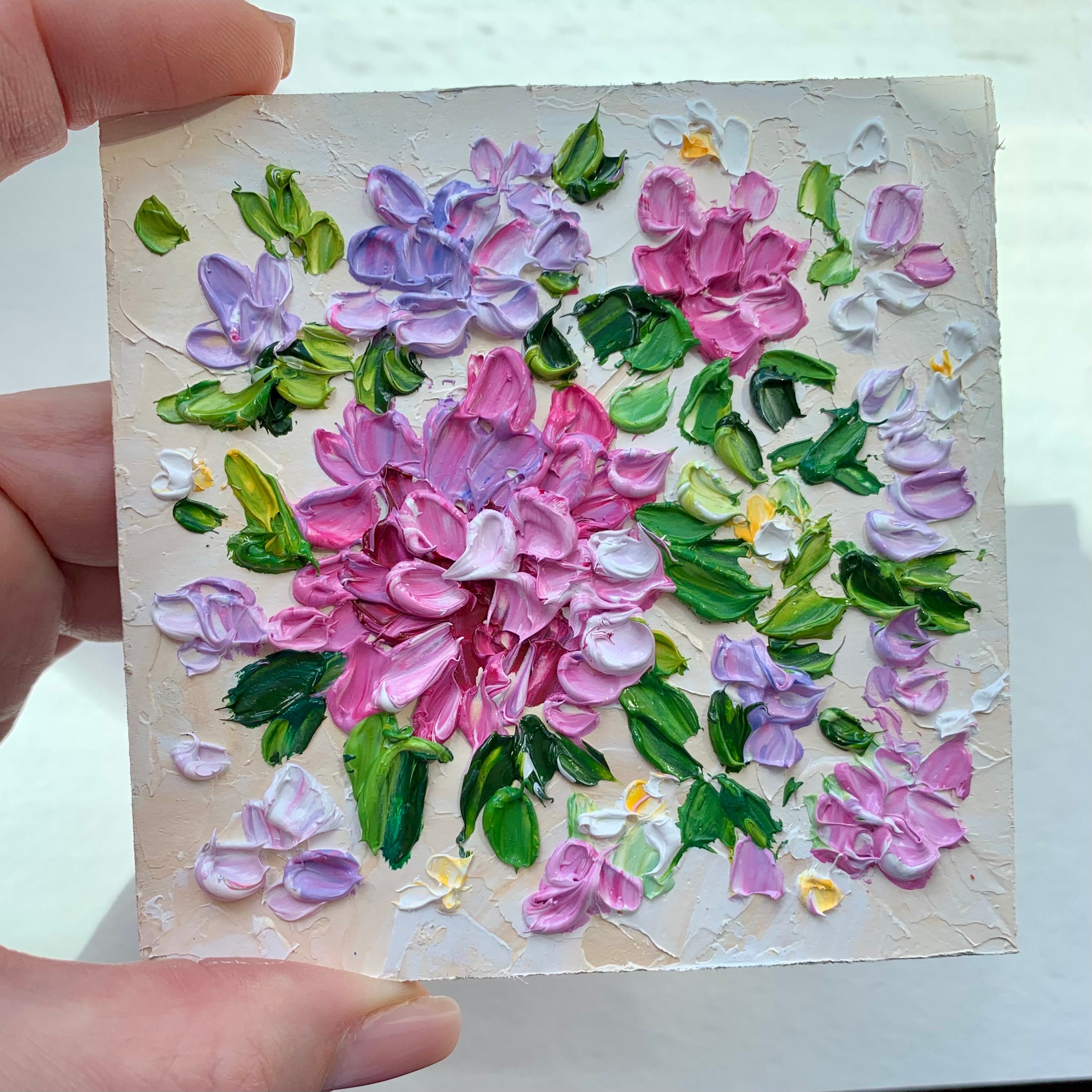Hydrangea Flowers Art Small Floral Painting Original 3d Oil Artwork 4 X ...